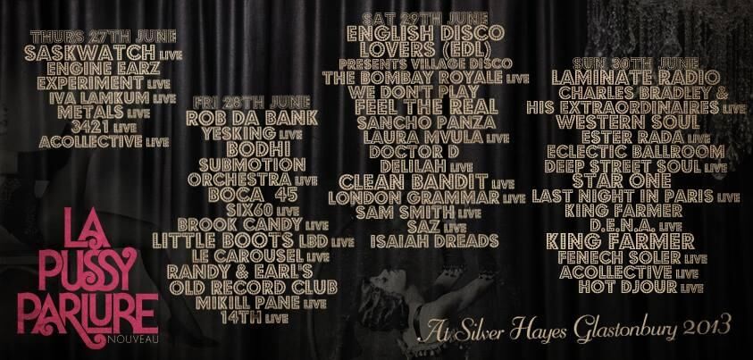 Glastonbury stage lineup flyer.