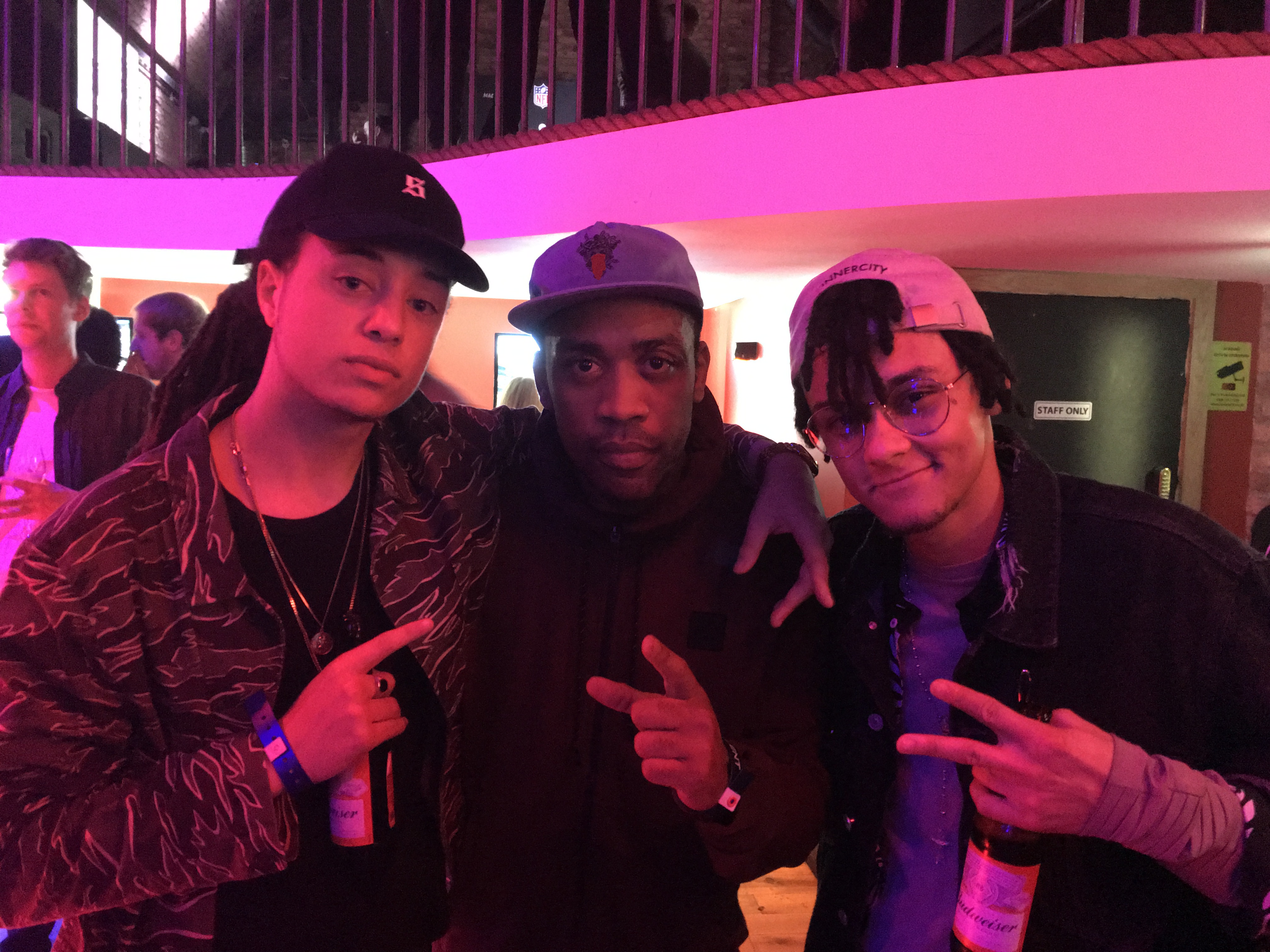 Isaiah Dreads, Wiley and Nathan Lewis at an NFL party in London.