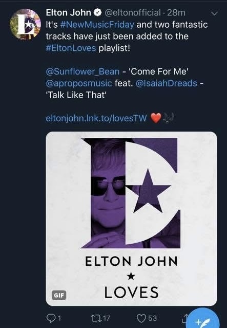 Isaiah Dreads played on Elton John's Rocket Hour on Apple Music Beats 1.
