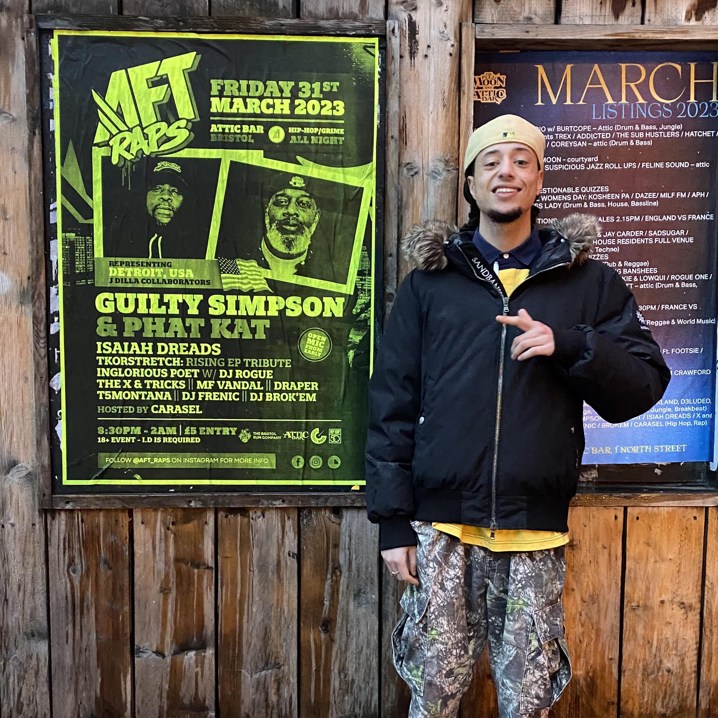 Flyer for Isaiah Dreads supporting Guilty Simpson and Phat Kat in Bristol.