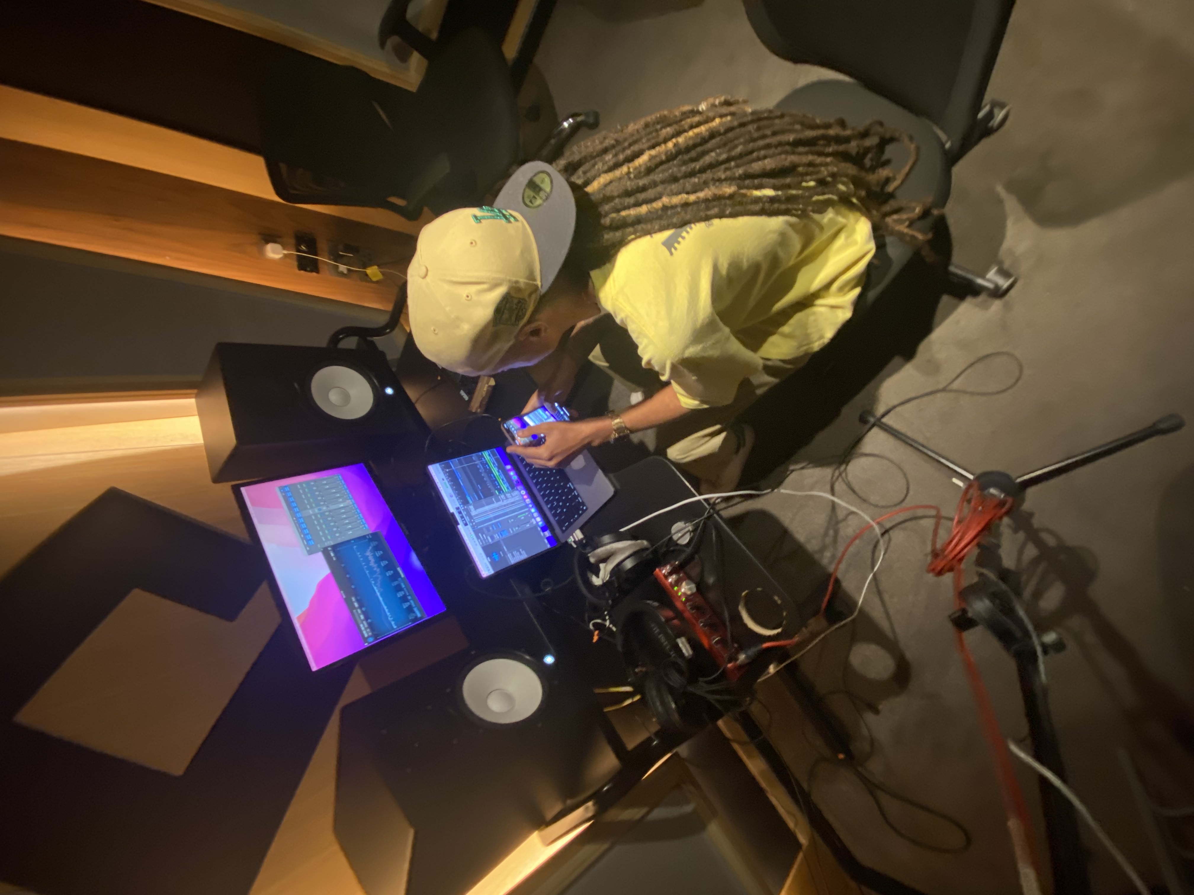 Isaiah Dreads working at Pirate Studios in London.