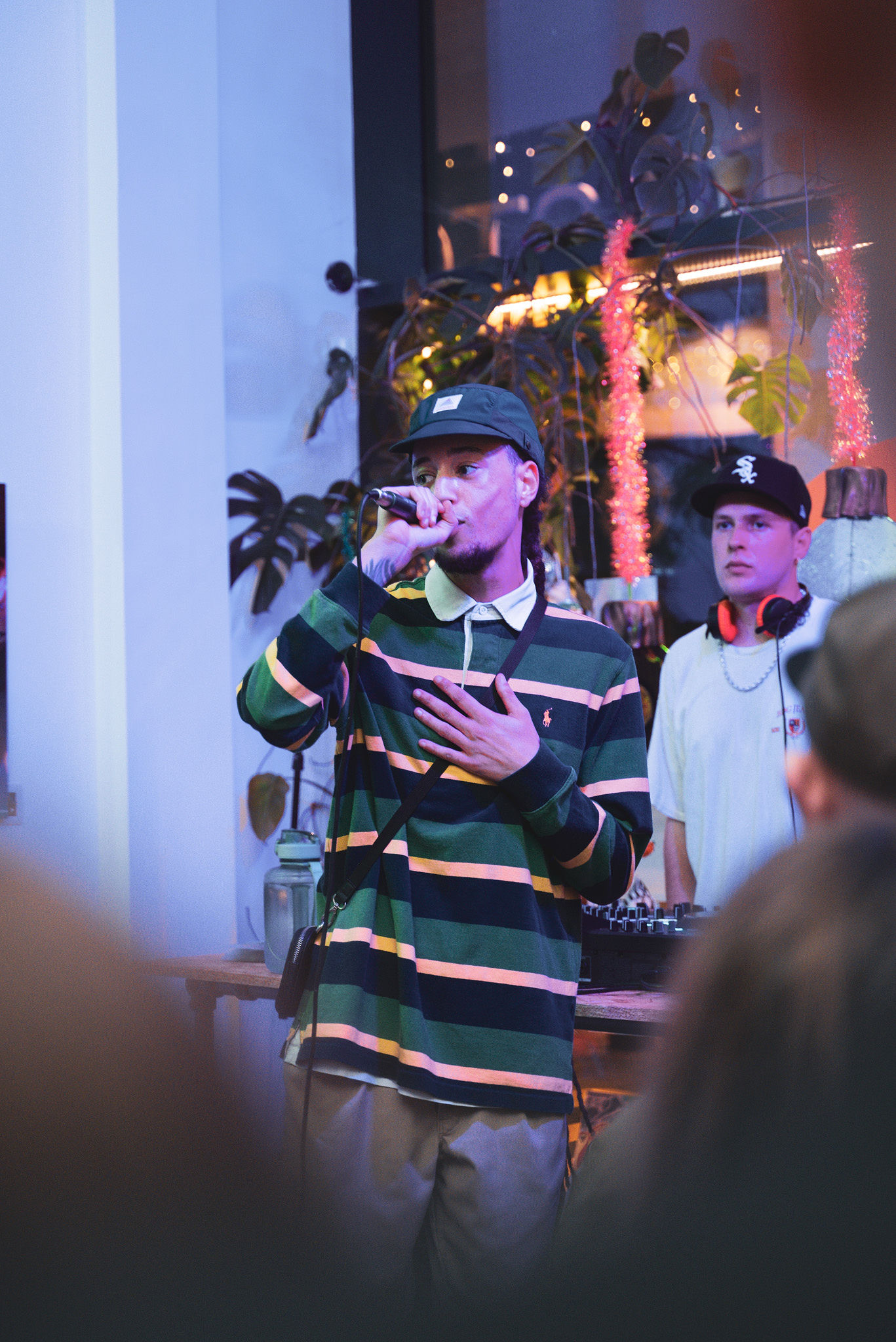Isaiah Dreads at a Christmas party at Vinyl Van in Dorchester, 2025.