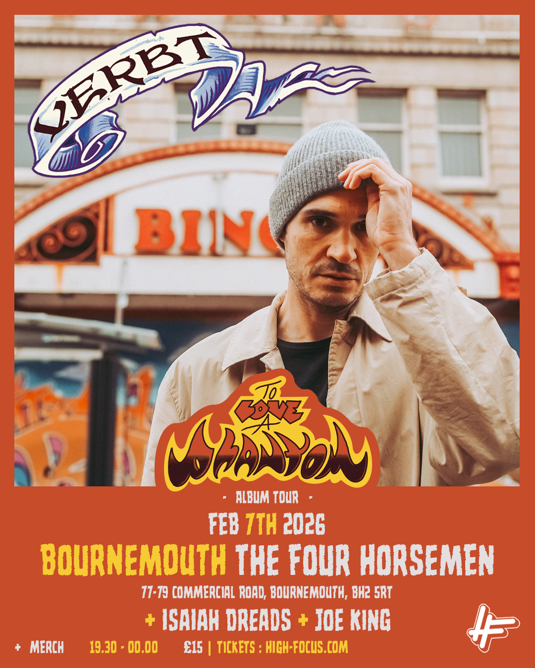 Tour flyer for Isaiah Dreads supporting Verb T in Bournemouth in 2026.